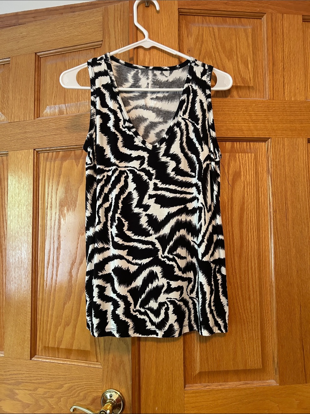 Nine West Black and White Zebra Print Sleeveless Top